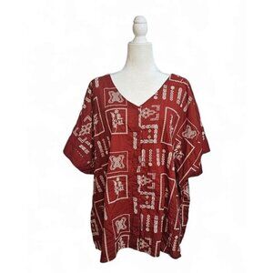 Ulla Popken burnt orange button down embroidered tunic top size 28/30